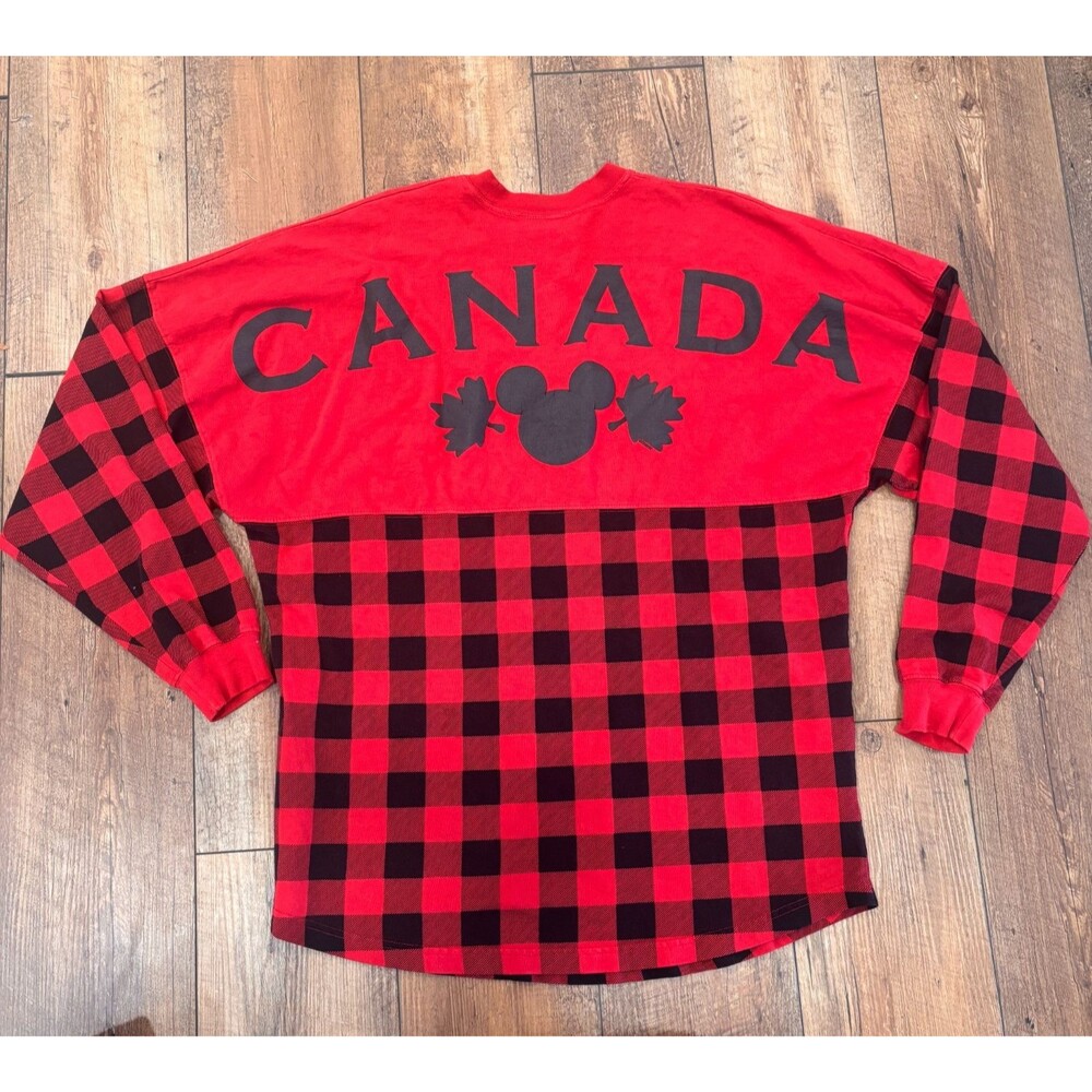 Disney Parks Medium Spirit Jersey Shirt O'Canada Plaid Red Mickey Epcot Pullover
